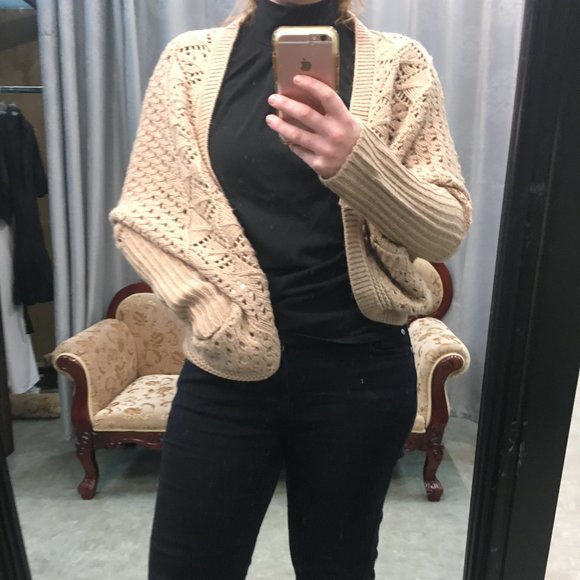 Dolman Batwing Sleeve Crochet & Knit Cardigan NWOT - Picture 3 of 16